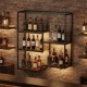 Honhorrs Six-Level Wall Wine Shelf, Staggered Bottle Display with Four Glass Racks and Metal Frame