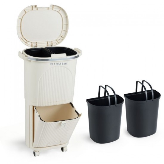 Honhorrs Ten-Gallon Sorting Bin, Two Lift-Out Buckets and Tilting Lower Section on Locking Wheels