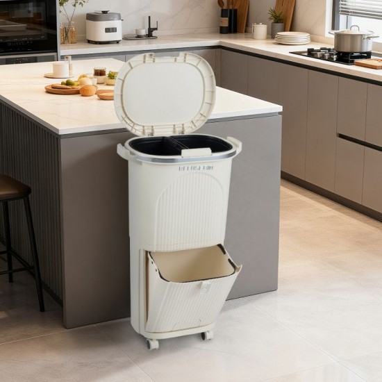 Honhorrs Ten-Gallon Sorting Bin, Two Lift-Out Buckets and Tilting Lower Section on Locking Wheels