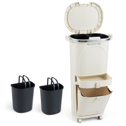 XVX Eleven-Gallon Three-Level Sorting Bin, Dual Buckets with Tilting Compartment and Wheels
