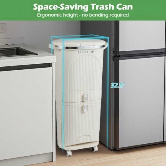 Honhorrs Eleven-Gallon Three-Level Sorting Bin, Dual Buckets with Tilting Compartment and Wheels