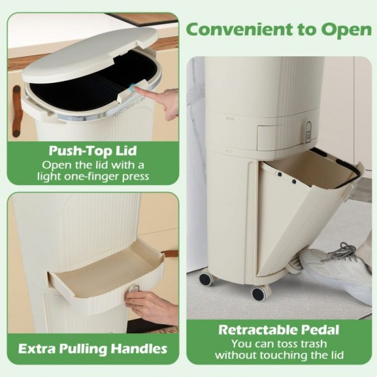 Honhorrs Eleven-Gallon Three-Level Sorting Bin, Dual Buckets with Tilting Compartment and Wheels