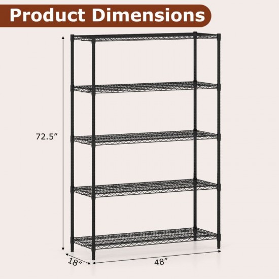 Honhorrs Five-Tier Metal Rack, Adjustable V-Shaped Wire Shelves with Clip Assembly and Anti-Tip Kits