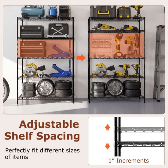 Honhorrs Five-Tier Metal Rack, Adjustable V-Shaped Wire Shelves with Clip Assembly and Anti-Tip Kits