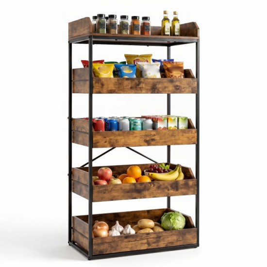Honhorrs Five-Level Kitchen Storage Rack, Four Pull-Out Baskets with Raised Edges and Leveling Feet