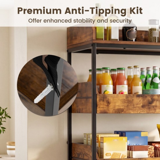 Honhorrs Five-Level Kitchen Storage Rack, Four Pull-Out Baskets with Raised Edges and Leveling Feet
