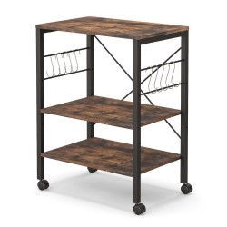 Rolling Kitchen Storage by XVX, Three Shelves with Ten Utensil Hooks and Four Swivel Wheels