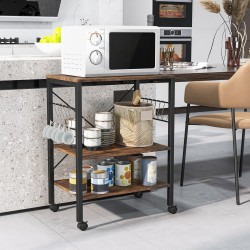 Rolling Kitchen Storage by XVX, Three Shelves with Ten Utensil Hooks and Four Swivel Wheels
