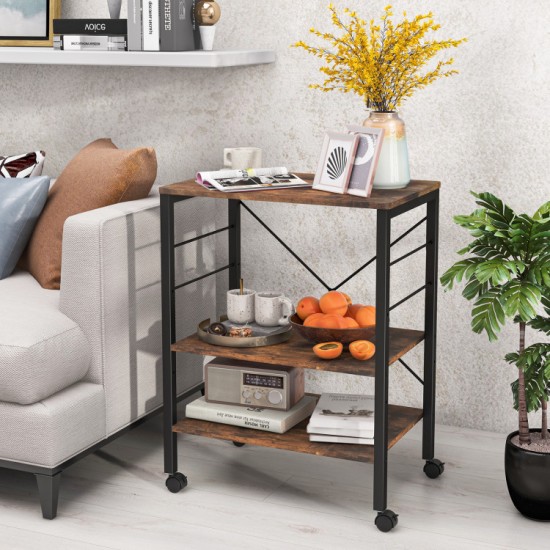 Rolling Kitchen Storage by Honhorrs, Three Shelves with Ten Utensil Hooks and Four Swivel Wheels