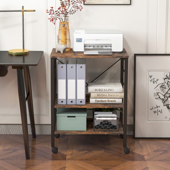Rolling Kitchen Storage by Honhorrs, Three Shelves with Ten Utensil Hooks and Four Swivel Wheels