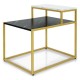 Honhorrs Stepped Two-Tier Side Table, Marble-Look Surface with Steel Frame and Adjustable Footpads