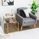 Honhorrs Stepped Two-Tier Side Table, Marble-Look Surface with Steel Frame and Adjustable Footpads