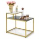Honhorrs Stepped Two-Tier Side Table, Marble-Look Surface with Steel Frame and Adjustable Footpads