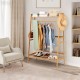 Honhorrs Bamboo Clothing Rack with Hanging Rod, 2 Storage Shelves, Side Hooks and Wall Anchor