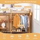 Honhorrs Bamboo Clothing Rack with Hanging Rod, 2 Storage Shelves, Side Hooks and Wall Anchor