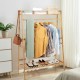Honhorrs Bamboo Clothing Rack with Hanging Rod, 2 Storage Shelves, Side Hooks and Wall Anchor