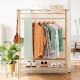 Honhorrs Bamboo Clothing Rack with Hanging Rod, 2 Storage Shelves, Side Hooks and Wall Anchor