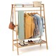 Honhorrs Bamboo Clothing Rack with Hanging Rod, 2 Storage Shelves, Side Hooks and Wall Anchor