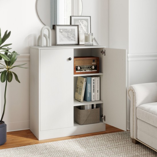 Honhorrs Two-Door Kitchen Base Cabinet with Three Interior Storage Tiers, Soft-Close Hinges and Feet