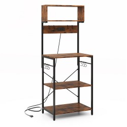 Honhorrs 60-Inch Kitchen Microwave Stand with 4 Open Shelves, Power Strip and 10 Hanging Hooks