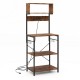 Honhorrs 60-Inch Kitchen Microwave Stand with 4 Open Shelves, Power Strip and 10 Hanging Hooks