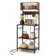 Honhorrs 60-Inch Kitchen Microwave Stand with 4 Open Shelves, Power Strip and 10 Hanging Hooks
