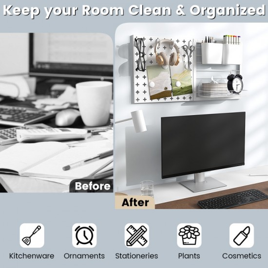 Wall Pegboard Organizer by Honhorrs — Magnetic Attachments, Hanging Hooks and Rounded-Corner Panels