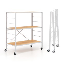 Honhorrs 3-Tier Folding Storage Shelf with 7 Adjustable Positions, Detachable Wheels and Wall Anchor