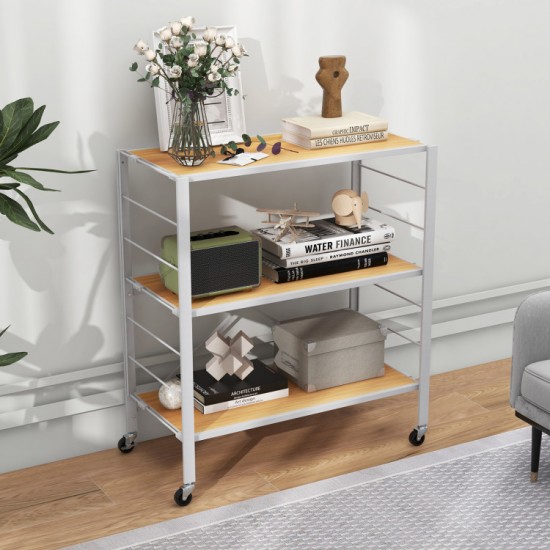 Honhorrs 3-Tier Folding Storage Shelf with 7 Adjustable Positions, Detachable Wheels and Wall Anchor
