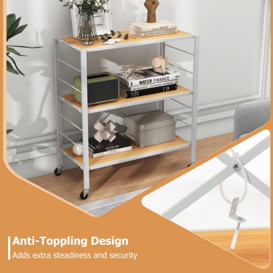Honhorrs 3-Tier Folding Storage Shelf with 7 Adjustable Positions, Detachable Wheels and Wall Anchor