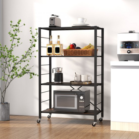 Honhorrs 4-Tier Folding Metal Storage Shelf with 10 Shelf Positions and 2 Lockable Caster Wheels