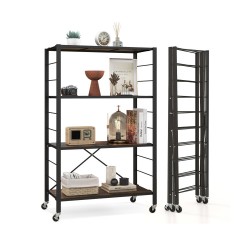 Honhorrs 4-Tier Folding Metal Storage Shelf with 10 Shelf Positions and 2 Lockable Caster Wheels