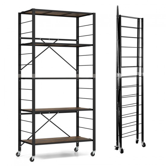 Honhorrs 5-Tier Folding Shelving Unit with 13 Shelf Positions, Caster Wheels and Wheel Locks
