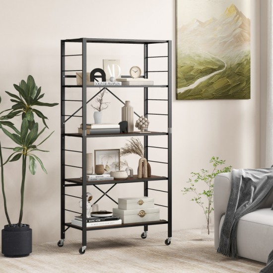 Honhorrs 5-Tier Folding Shelving Unit with 13 Shelf Positions, Caster Wheels and Wheel Locks
