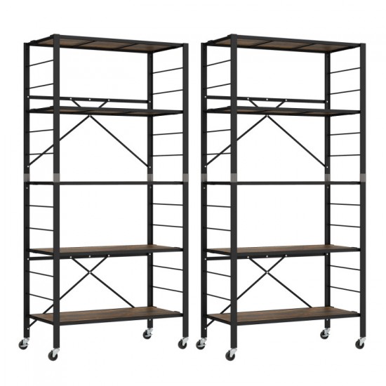 Honhorrs 5-Tier Folding Shelving Unit with 13 Shelf Positions, Caster Wheels and Wheel Locks