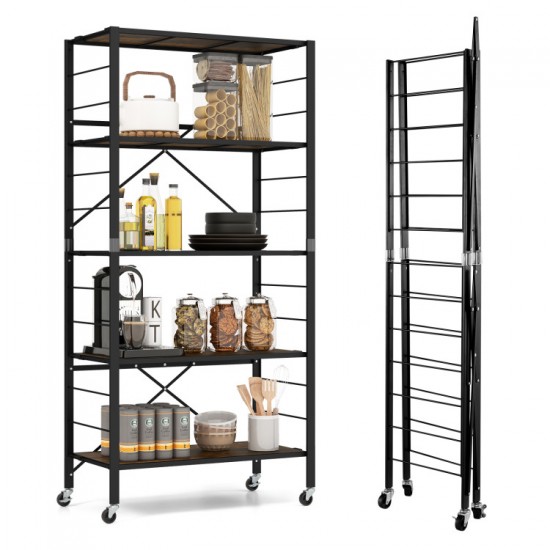 Honhorrs 5-Tier Folding Shelving Unit with 13 Shelf Positions, Caster Wheels and Wheel Locks