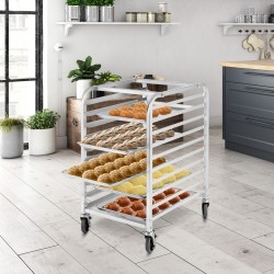 Honhorrs Ten-Level Aluminum Bakery Pan Rack, Open Sheet Storage with Four Casters and Two Brakes