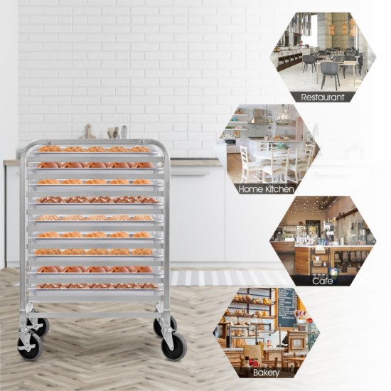 Honhorrs Ten-Level Aluminum Bakery Pan Rack, Open Sheet Storage with Four Casters and Two Brakes