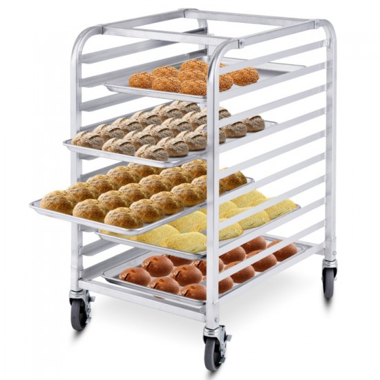 Honhorrs Ten-Level Aluminum Bakery Pan Rack, Open Sheet Storage with Four Casters and Two Brakes