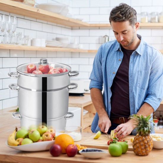 Honhorrs Stainless Steel Steam Juicer, Eleven-Quart Upper Colander with Glass Lid and Loop Handles
