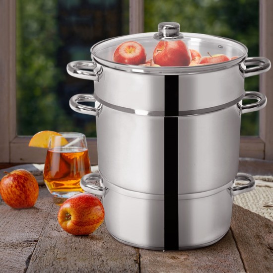 Honhorrs Stainless Steel Steam Juicer, Eleven-Quart Upper Colander with Glass Lid and Loop Handles