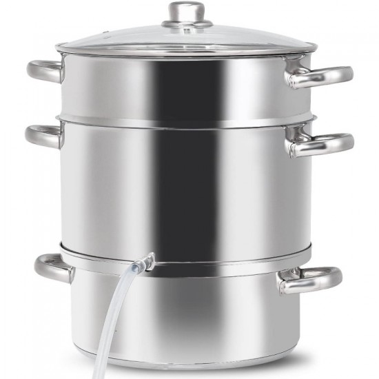 Honhorrs Stainless Steel Steam Juicer, Eleven-Quart Upper Colander with Glass Lid and Loop Handles