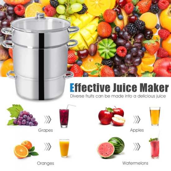 Honhorrs Stainless Steel Steam Juicer, Eleven-Quart Upper Colander with Glass Lid and Loop Handles