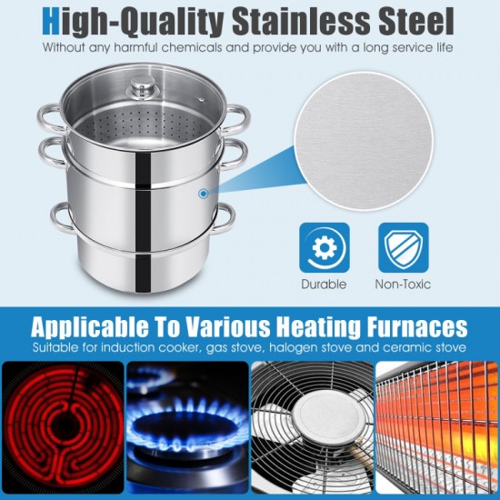 Honhorrs Stainless Steel Steam Juicer, Eleven-Quart Upper Colander with Glass Lid and Loop Handles