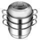Honhorrs Three-Tier Stainless Steel Steamer, Glass Lid and Stacked Cooking Inserts with Side Handles