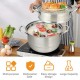 Honhorrs Three-Tier Stainless Steel Steamer, Glass Lid and Stacked Cooking Inserts with Side Handles