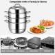 Honhorrs Three-Tier Stainless Steel Steamer, Glass Lid and Stacked Cooking Inserts with Side Handles