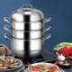 Honhorrs Three-Tier Stainless Steel Steamer, Glass Lid and Stacked Cooking Inserts with Side Handles