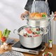 Honhorrs Three-Tier Stainless Steel Steamer, Glass Lid and Stacked Cooking Inserts with Side Handles
