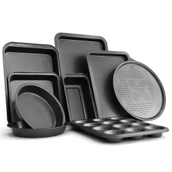Honhorrs 10-Piece Nonstick Bakeware Set with Cake Pans, Cookie Sheets, Cupcake Tray and Crisper